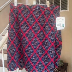 NWT Liz Claiborne Golf Red & Blue Plaid 100% Cotton Skort Skirt Shorts Size 16